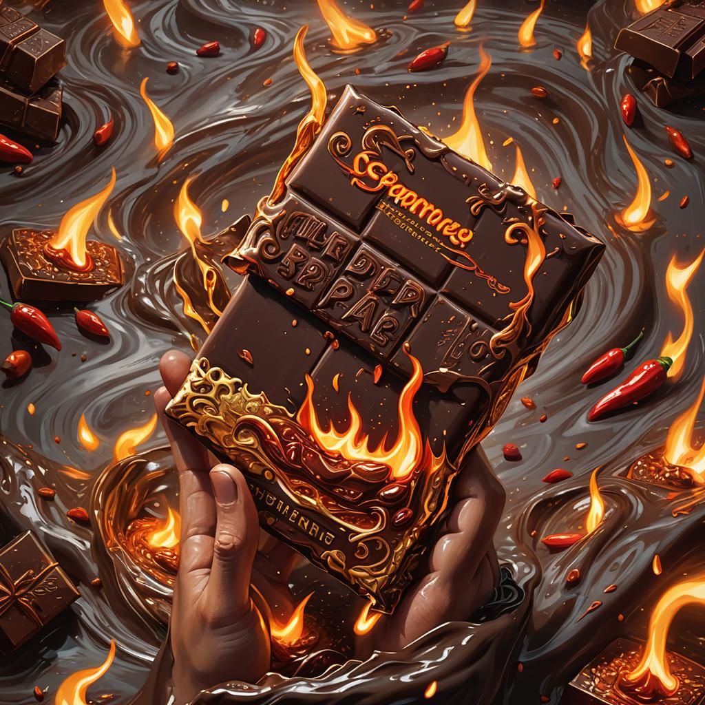 Glowing Spicy Chocolate Bar in Epic Fantasy Art