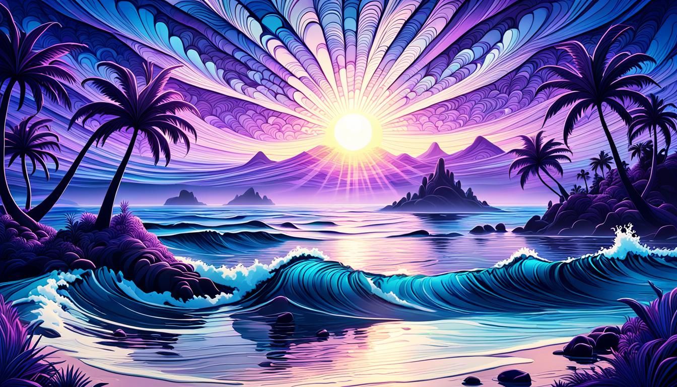 Ethereal Blue and Purple Monochromatic Seascape in Vector Ar...