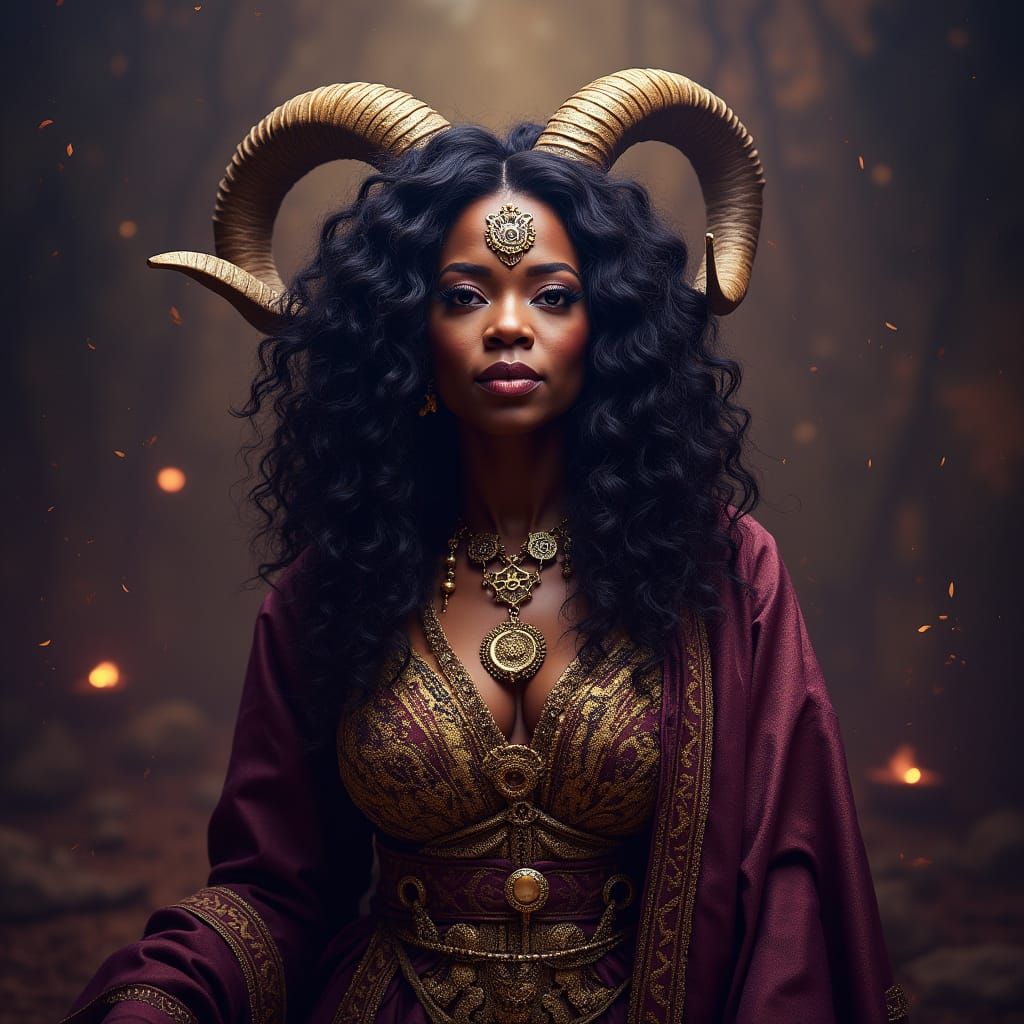 Oprah Winfrey as Goat Shaman in Mystical Art Style