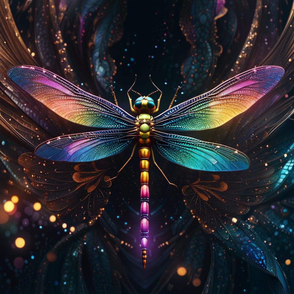 Glittering Dragonfly with Symmetrical Wings: Digital Art