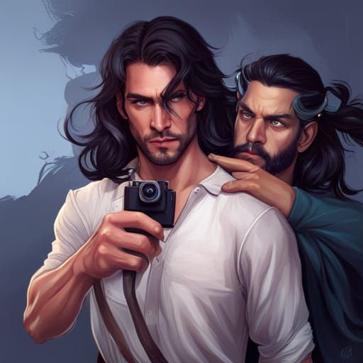 Man's Selfie with Minotaur: Hyperdetailed Digital Portrait