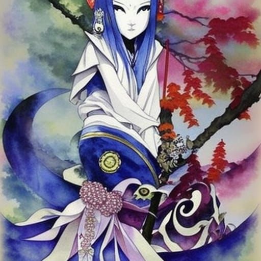 Beautiful Yokai in Watercolor Painting