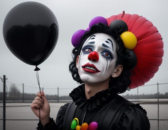 Creepy Clown Boy Crying Rainbow Tears in Pop Surrealism Styl...