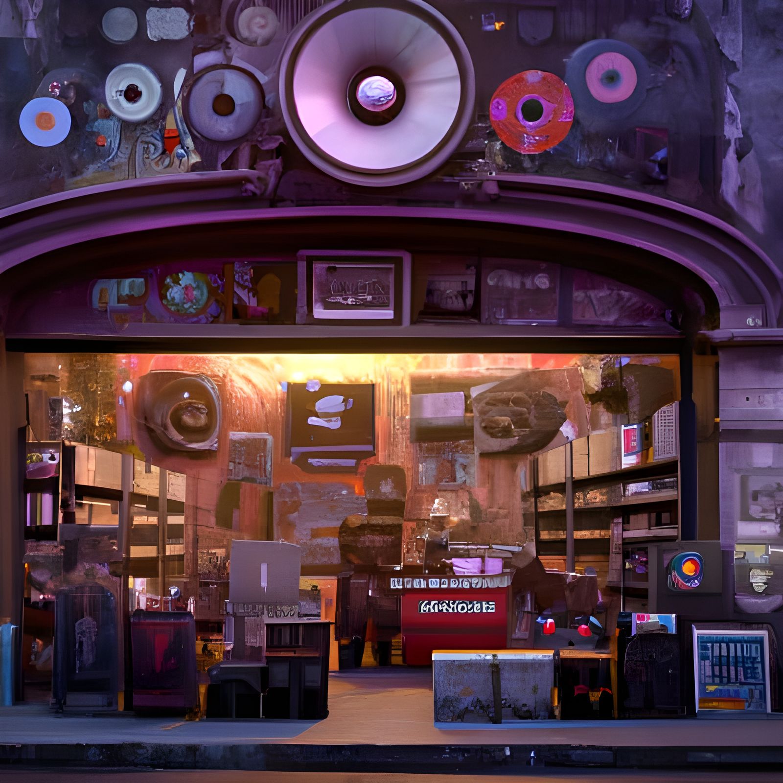 Fantastical Record Store in Detailed Matte Painting Style