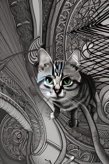 Intricate One-Line Drawing of a Cat