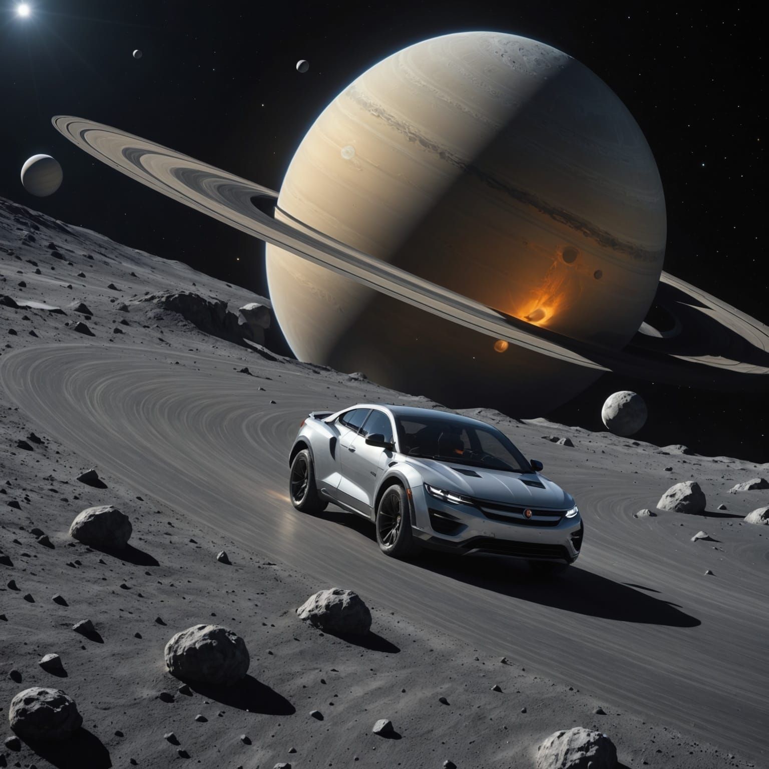 Hyperrealistic Saturn Ring Race of Super Vehicles