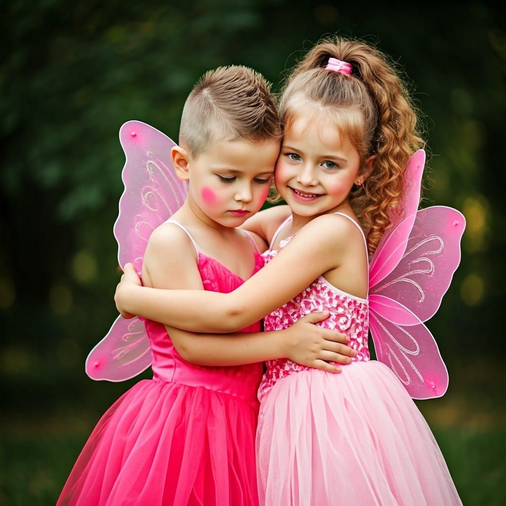 Shy Boy in Pink Tutu Receives Comforting Hug