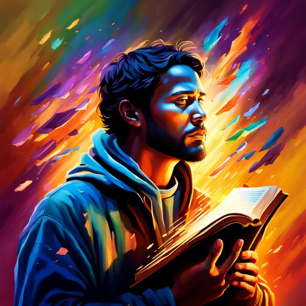Person with Bible in Colorful Splash Art