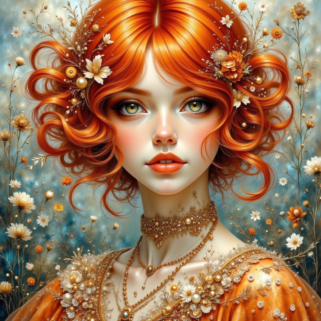 Art Nouveau Redhead Lady in Monge Style