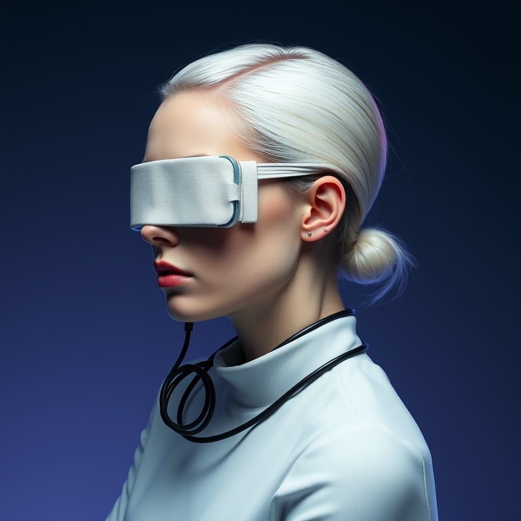 Woman Bound by Technology in Dark, Hyper-Realistic Style