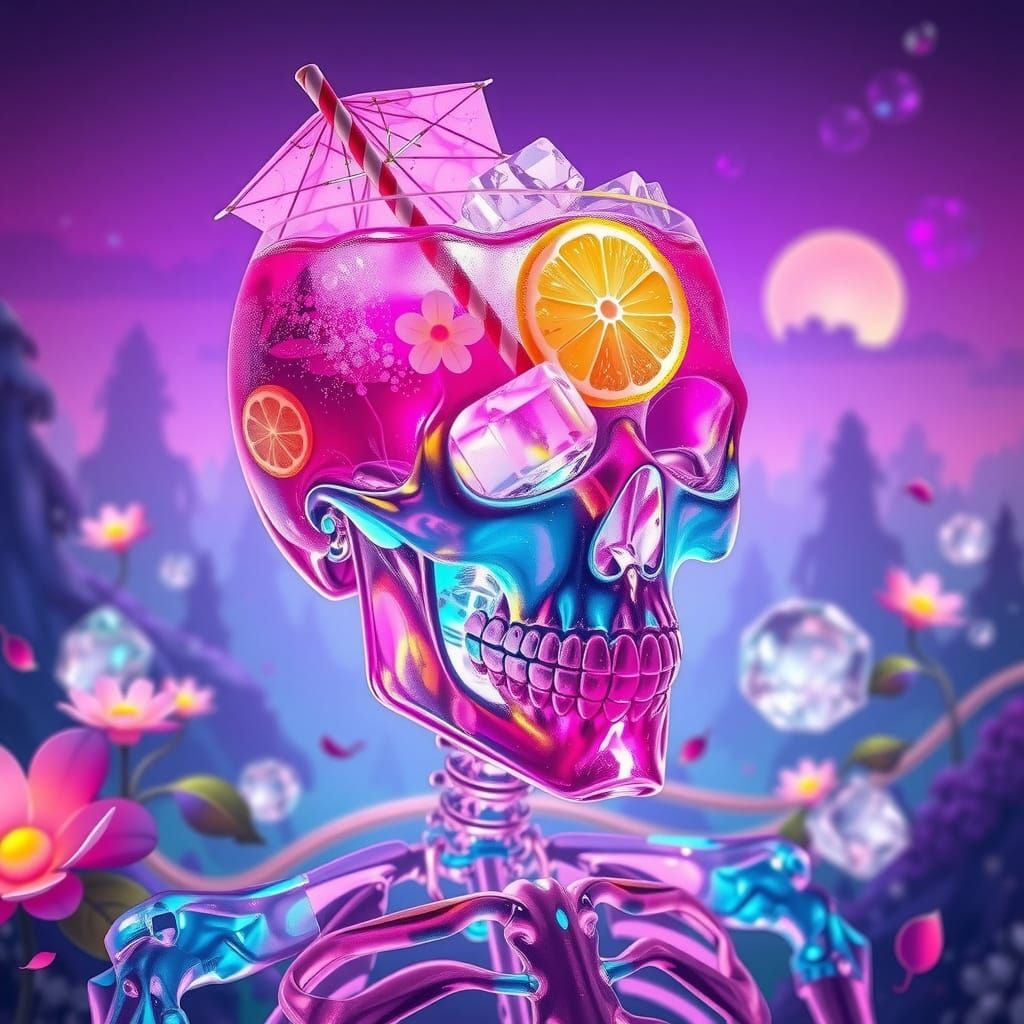Crystal Skeleton Cocktail in Glass Skull