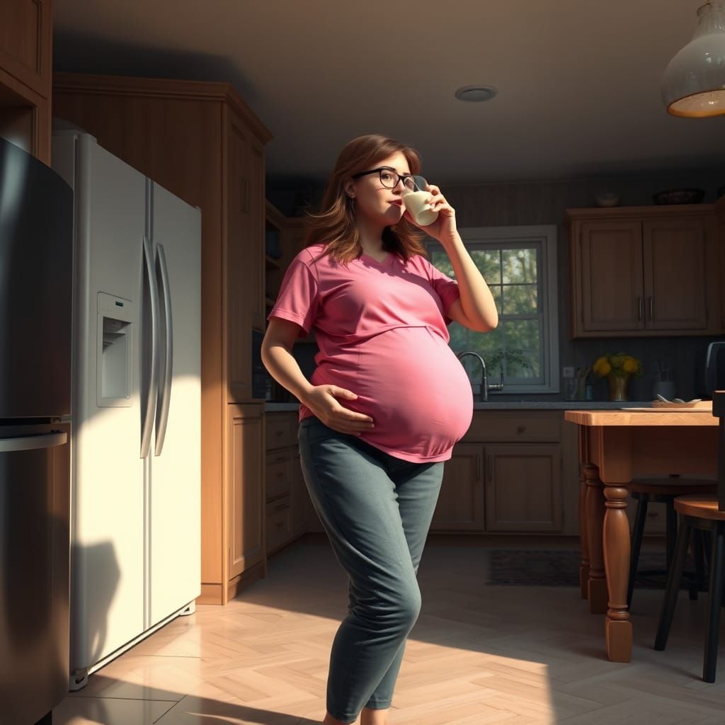 Pregnant Teen in Comfy Attire, Fantasy Concept Art