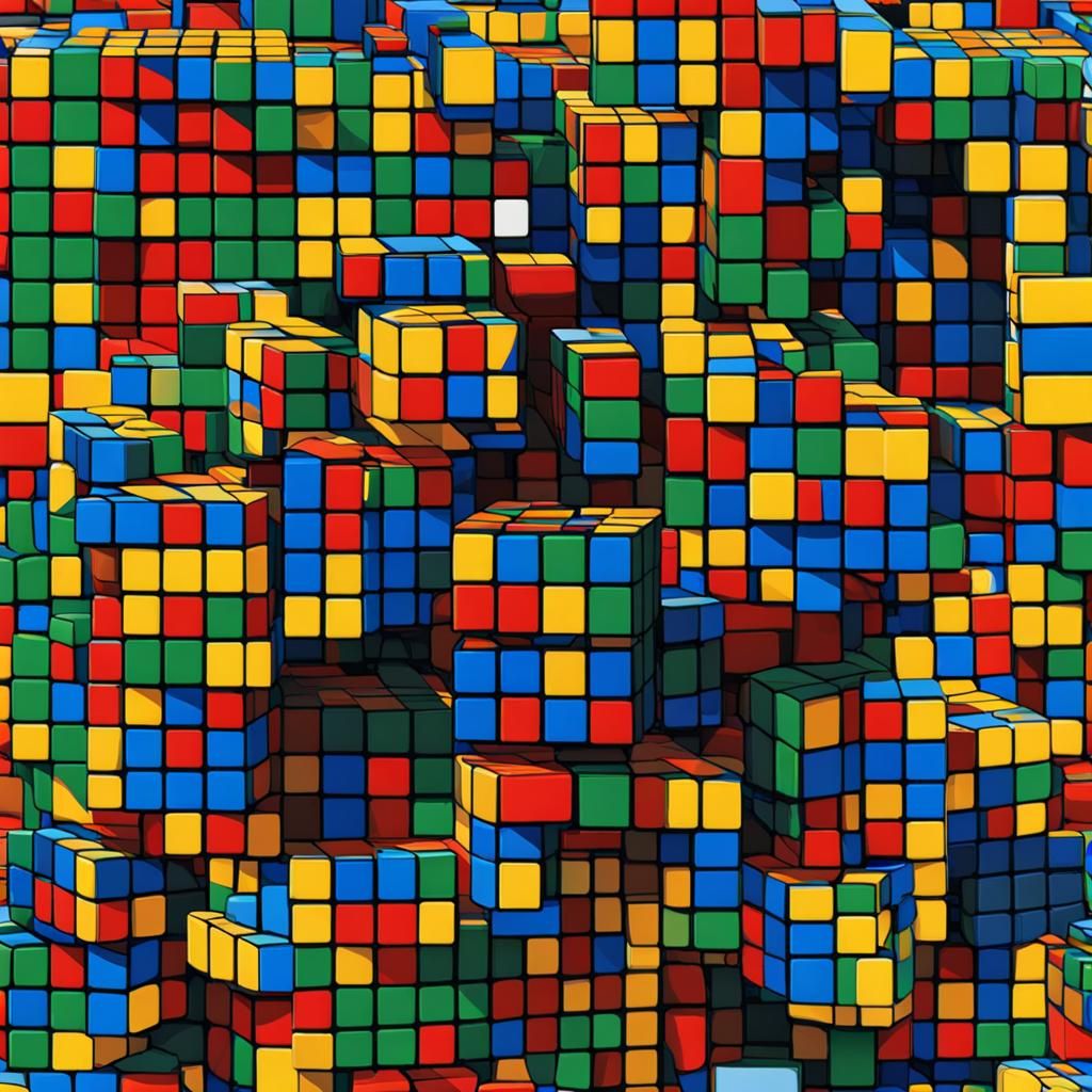 Cubist Rubik's Cube Art Deco Painting