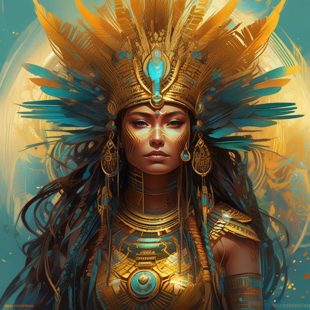 Cybernetic Atlantean Aztec Queen in Digital Art