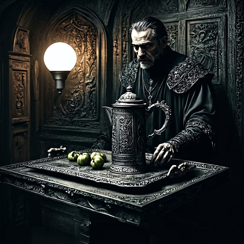 Intriguing Room Scene with Tray and Tankard