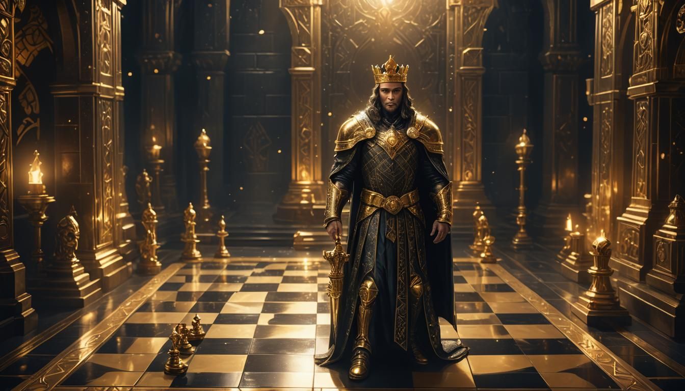 King on Chessboard in Ornate Vault: Fantasy Art