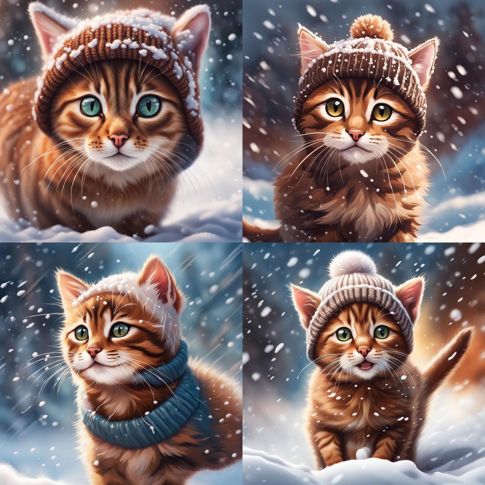 Kitten in Beanie Plays in Snow: Hyperrealistic Concept Art