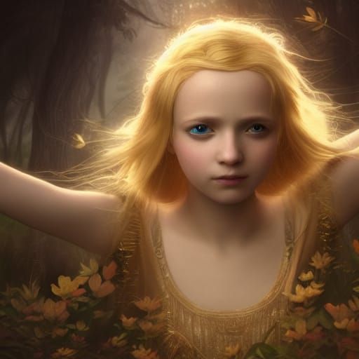 Golden-Haired Fairy with Eyes: Digital Matte Painting
