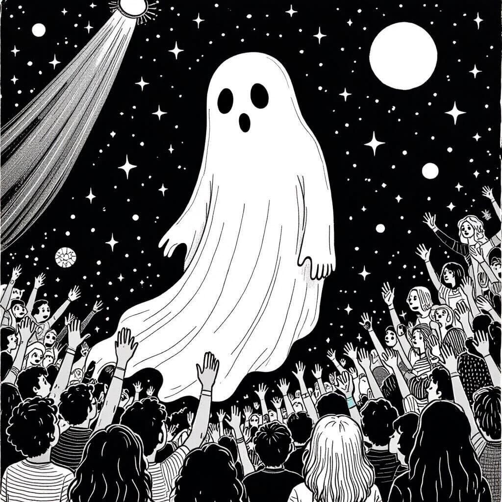 Ethereal Ghost at Phish Concert in Coloring Book Style