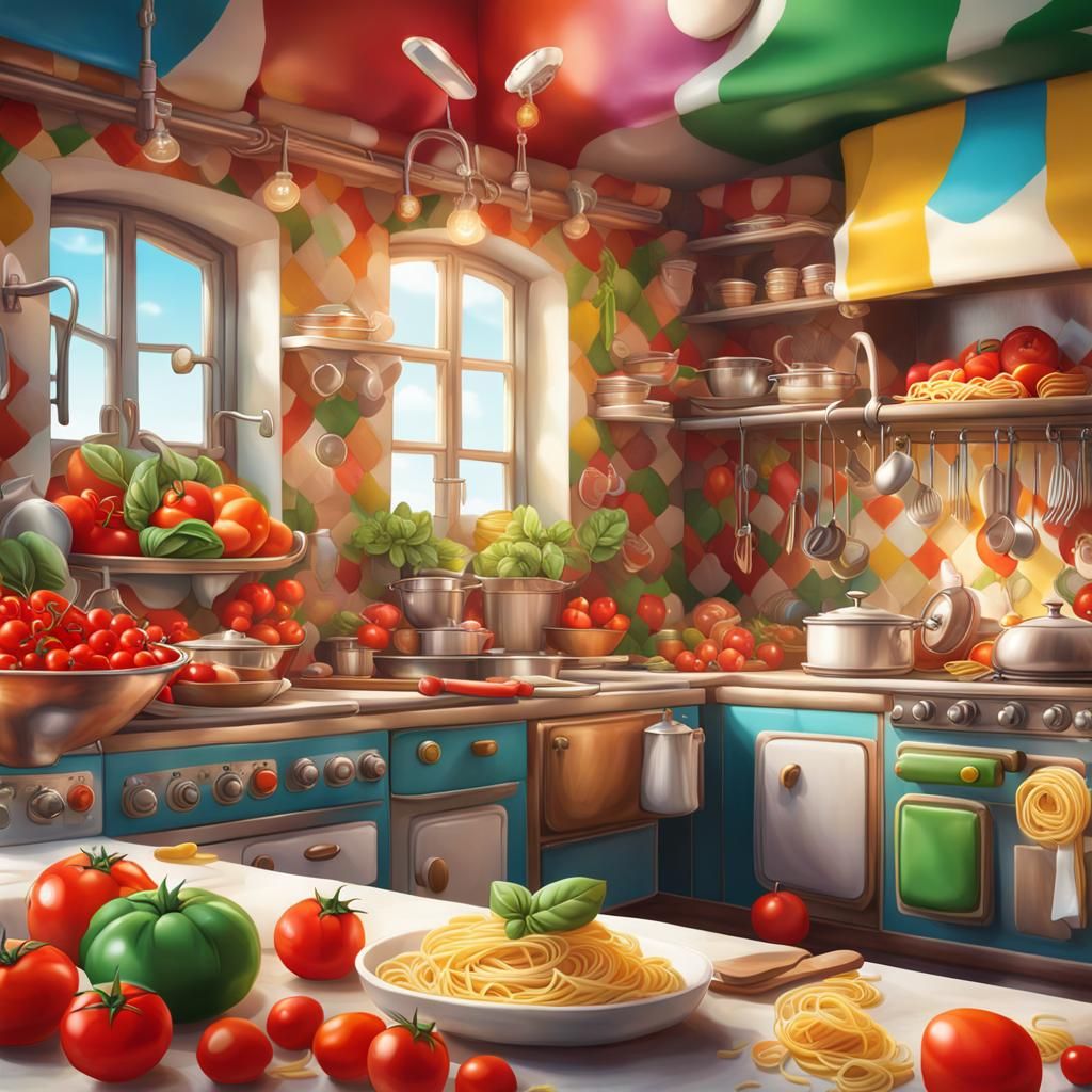 Colorful Candy Art Italian Kitchen with Pasta