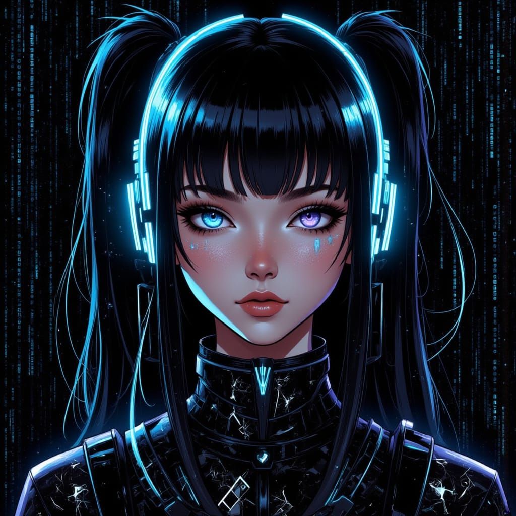 Cyberpunk Pixie Techie in Neon Matrix