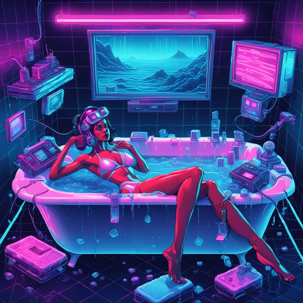 Edgerunner in Icy Cyberpunk Tub