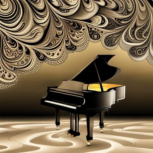 Oak Tree Piano with Abstract Fractal Elements