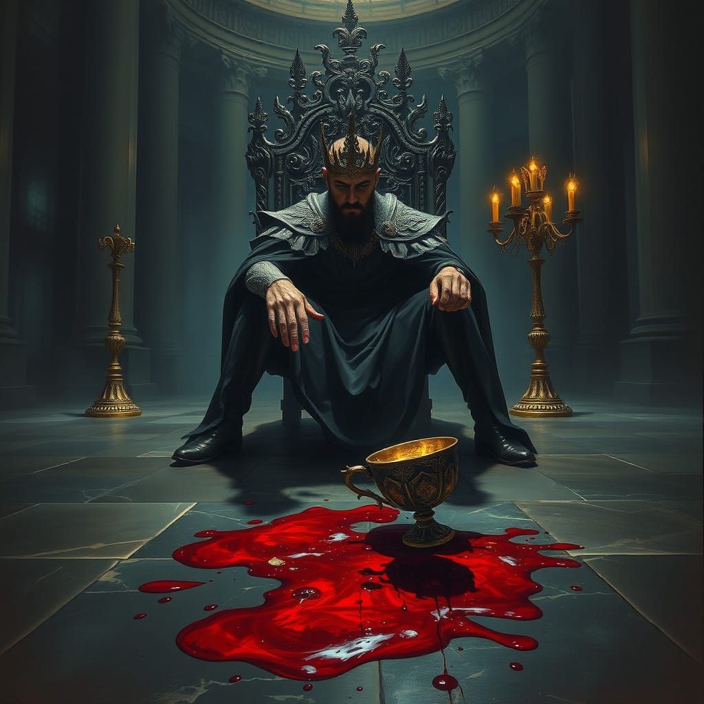 A Haunting Regal Figure Struggles to Hold an Elusive Cup