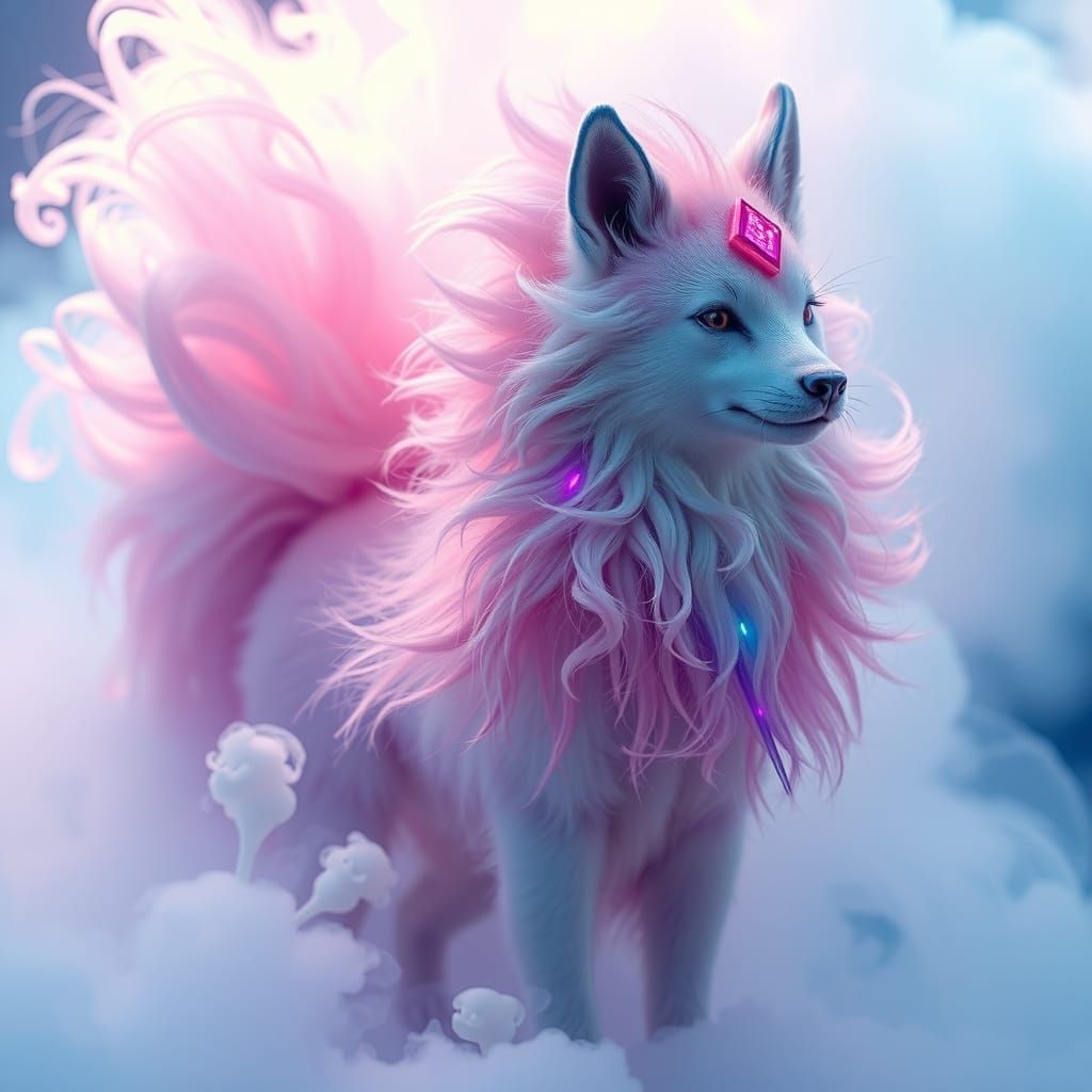 Ethereal Kitsune Made of Smoke in Pastel Colors