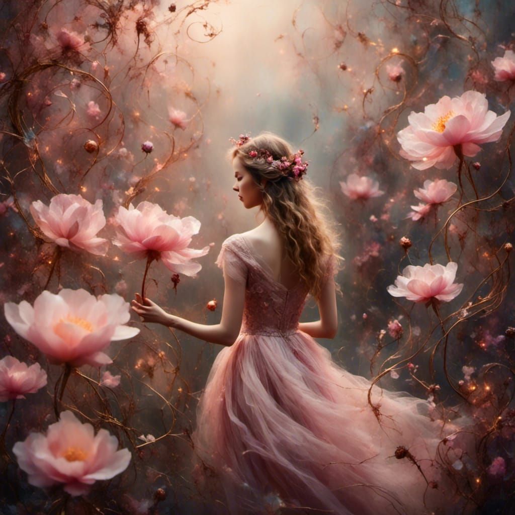 Surreal Person Blooms in Dreamlike Garden