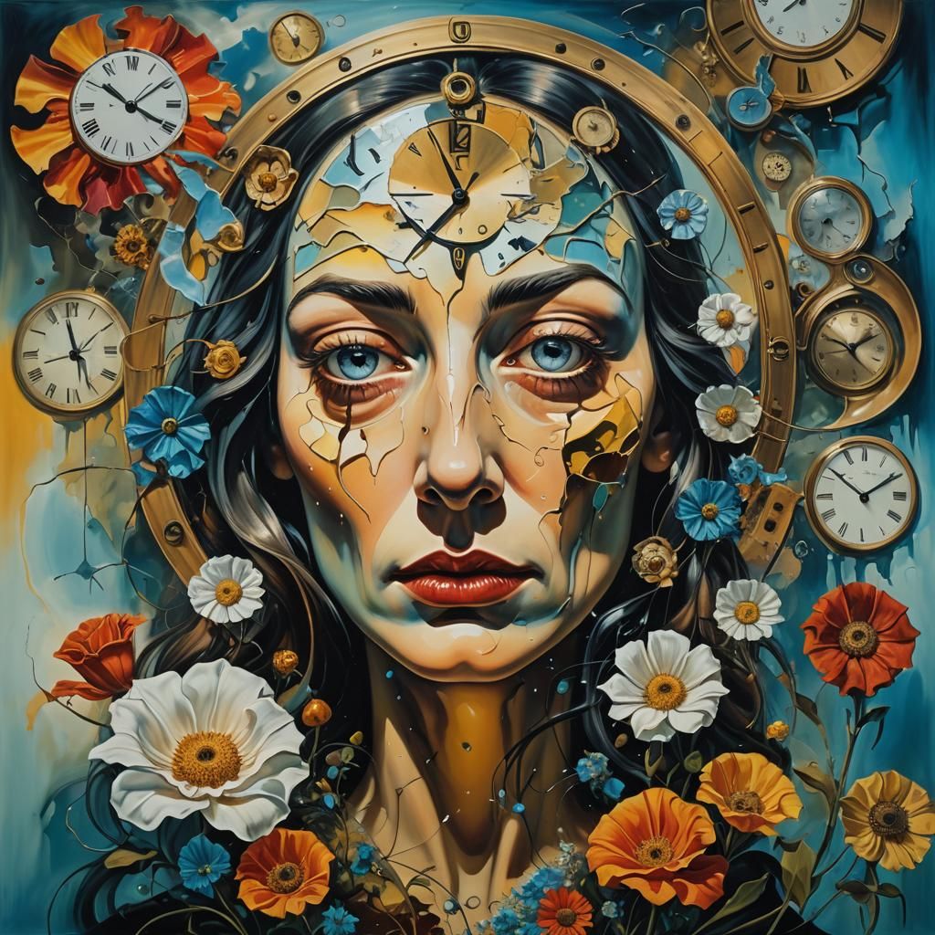 Melancholic Woman in Surrealist Oil Painting