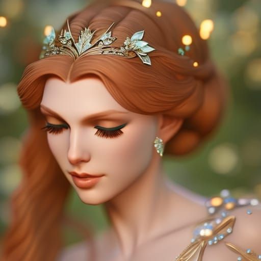 Ethereal Cottagecore Princess Portrait with Fireflies