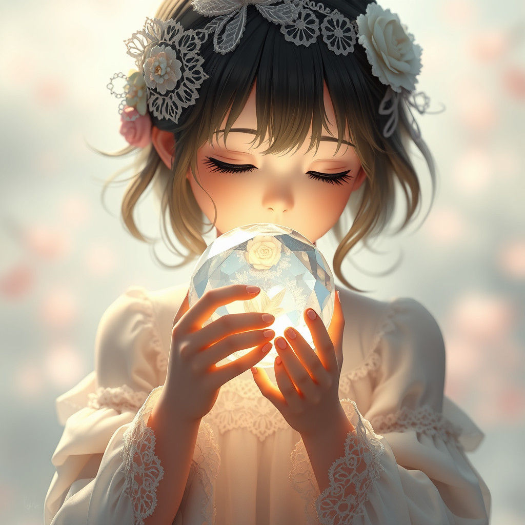 Girl Holding Memory Orb in Anime Style