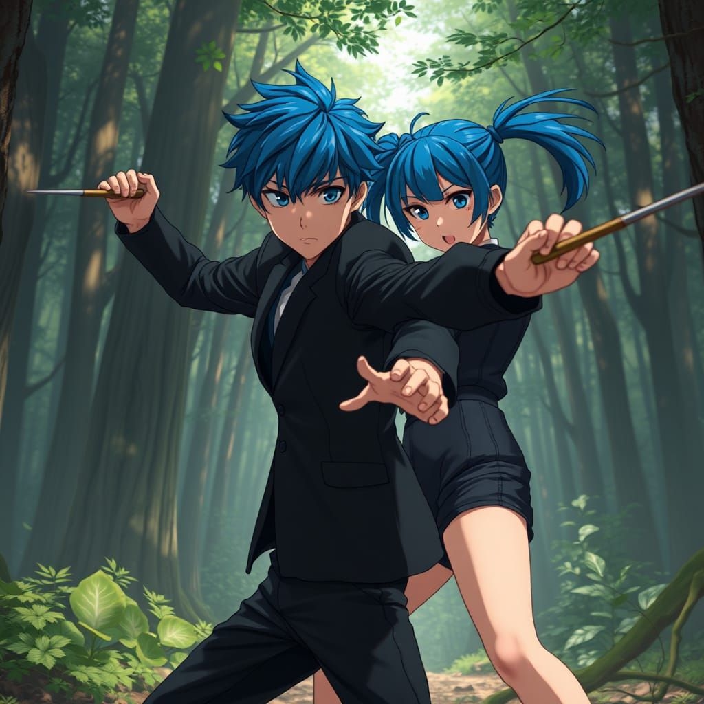 Anime Battle in Forest, Studio Ghibli Style