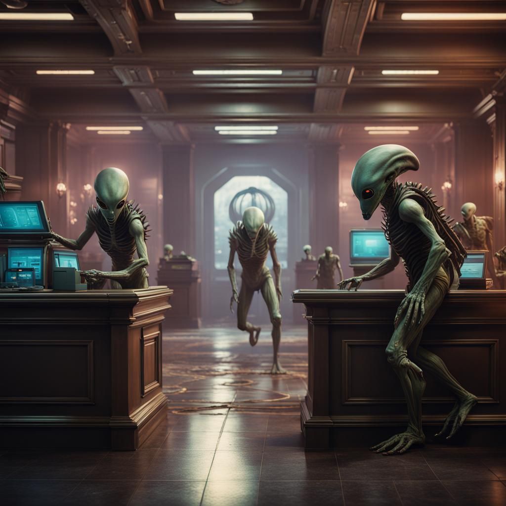 Aliens Robbing a Bank: Detailed Matte Painting