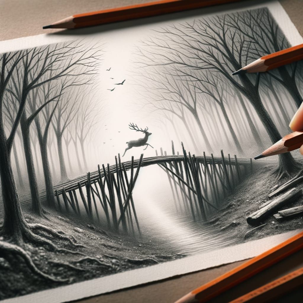 Pencil Sketch Transforms Into Misty Forest Landscape
