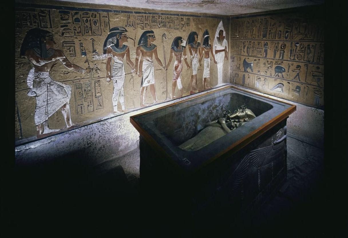 Dramatic Egyptian Tomb Interior: Cinematic Film Still