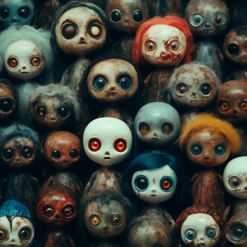 Macabre Collection of Spooky Dolls with Shiny Eyes