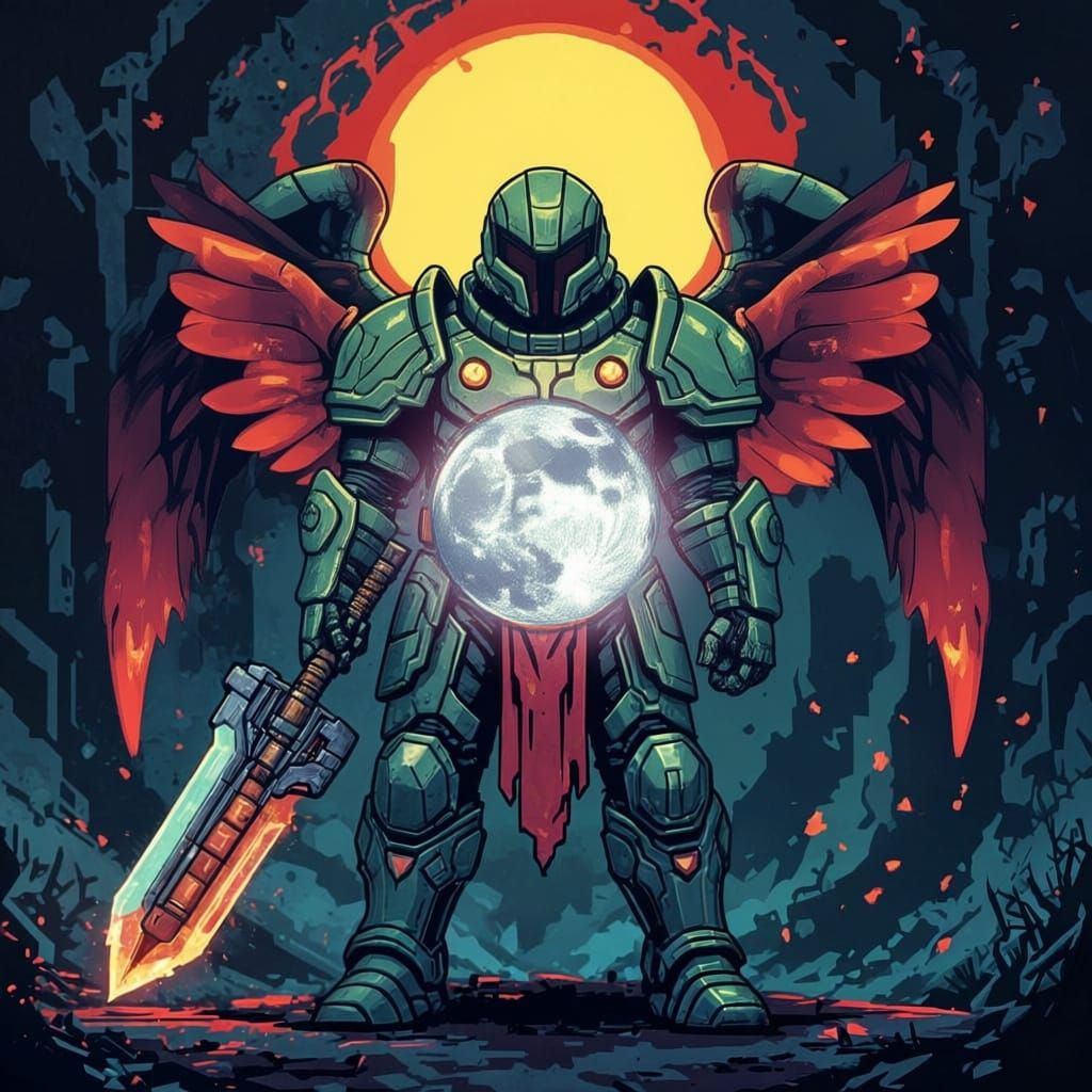 Pixel Art of Doom Slayer Angel Mecha