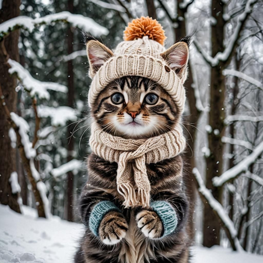 Happy Kitten in Winter Knits