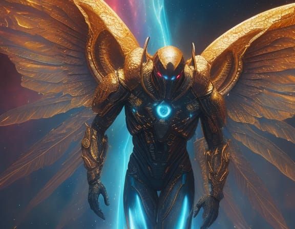 Alien Warrior in Nebula, Oil Painting Style