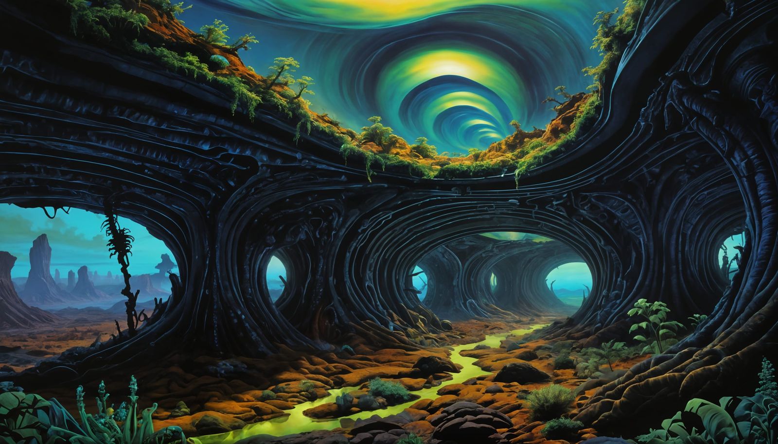 Surreal Alien Landscape in Vibrant, Shifting Colors