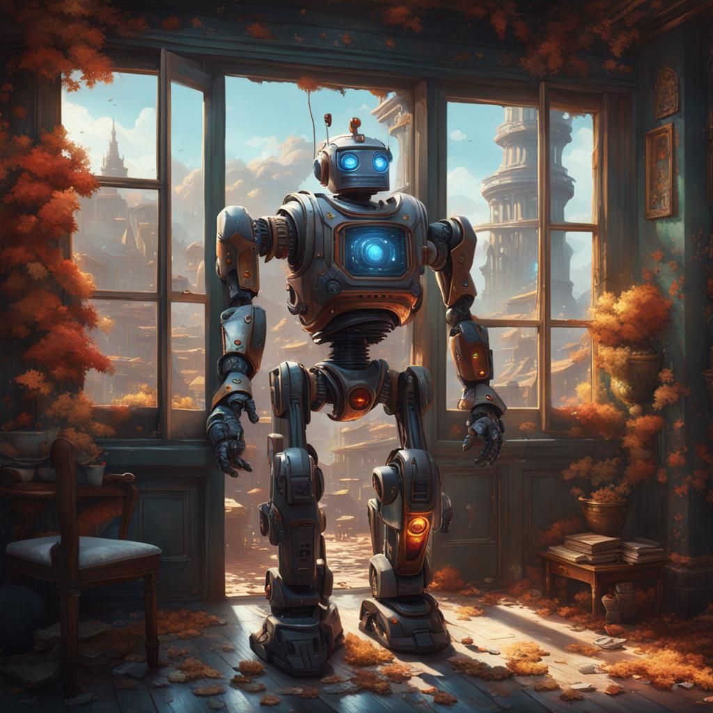 Robot Greets Man: Detailed Matte Painting