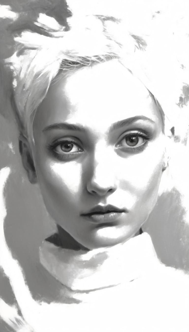 Elegant Goth Girl: High Contrast Minimalist Portrait