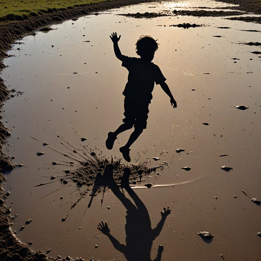Silhouette Child Jumps in Puddles, Sheet Music Splash