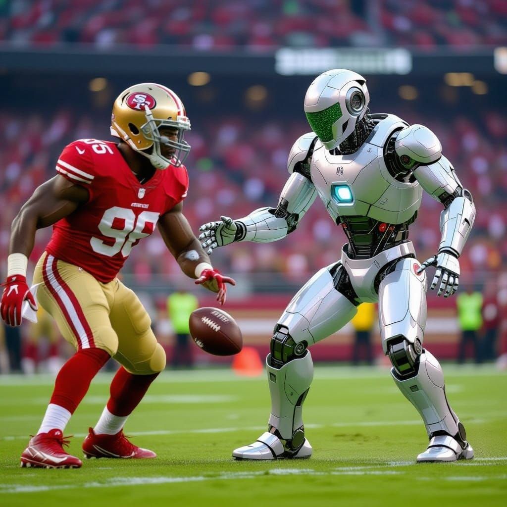 Cybernetic Robot Plays Air Football vs SF 49ers