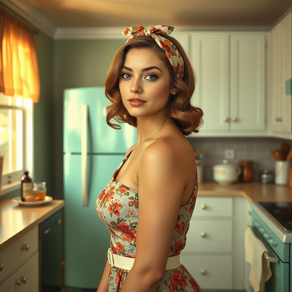 1950s Kitchen Scene in Splash Art Style