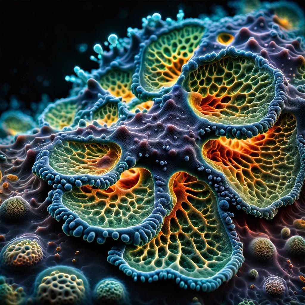 Colorful Microscopic View of Amoebas