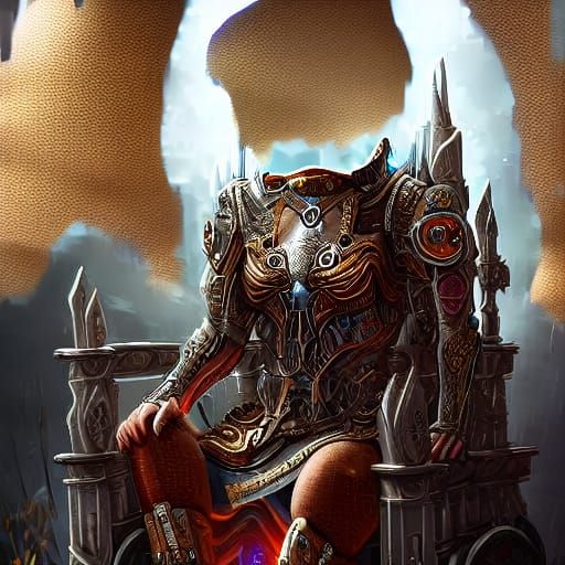 Cyborg bear goddess on throne of glass hyperdetailed intricately detailed trending on Artstation 8K resolution beautiful...