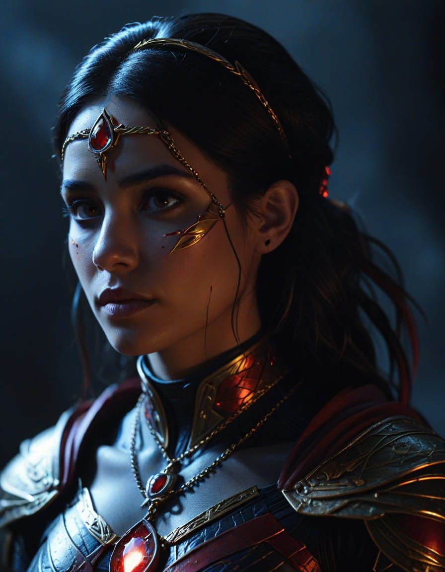 Raven with Red Soulstone Amulet in Dark Fantasy Style